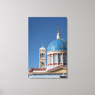 Hermoupolis, Syros Island, Grekland. Blå kupol på Canvastryck