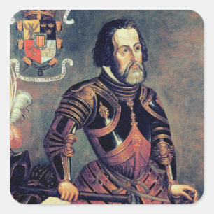 Hernando Cortes Fyrkantigt Klistermärke