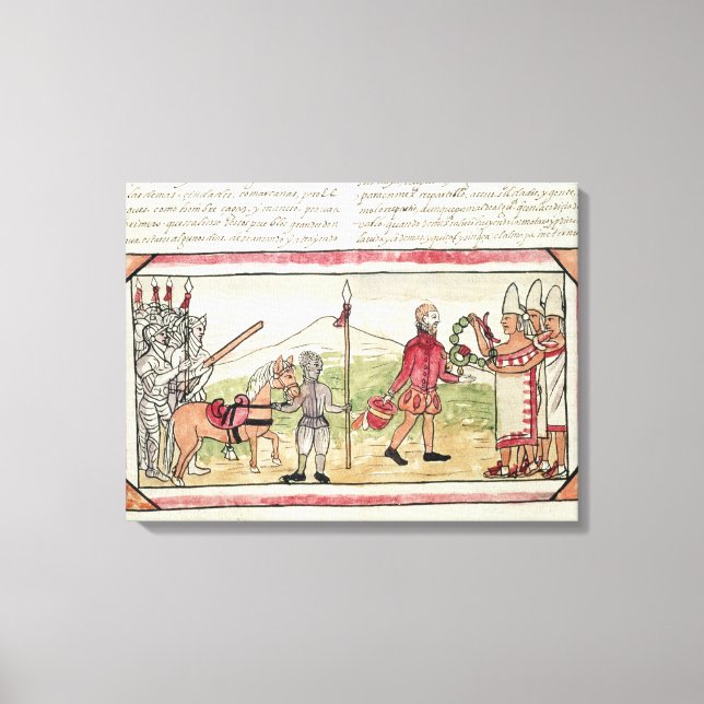 Hernando Cortes och Montezumas möte Canvastryck (Framsida)