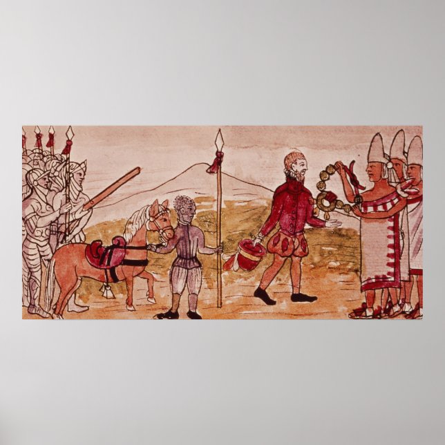 Hernando Cortes och Montezumas möte Poster (Framsidan)