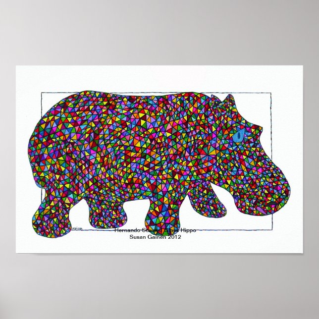 Hernando Stached Glass Hippo Poster (Framsidan)