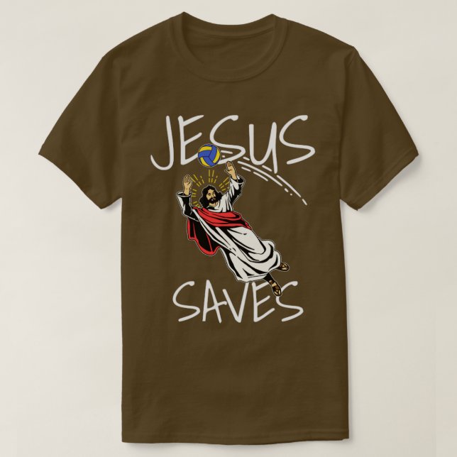 Hernyj Jesus Saves Volleyball Gift Skriv ut volley T Shirt (Design framsida)