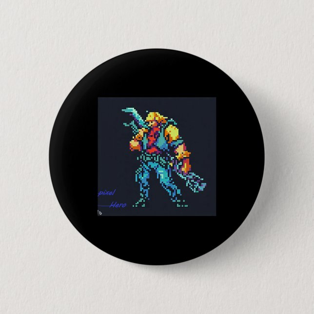 Hero (90:s Retro Video Game Pixel Stil Art) Knapp (Framsida)