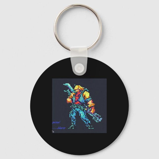 Hero (90:s Retro Video Game Pixel Stil Art) Nyckelring (Framsida)