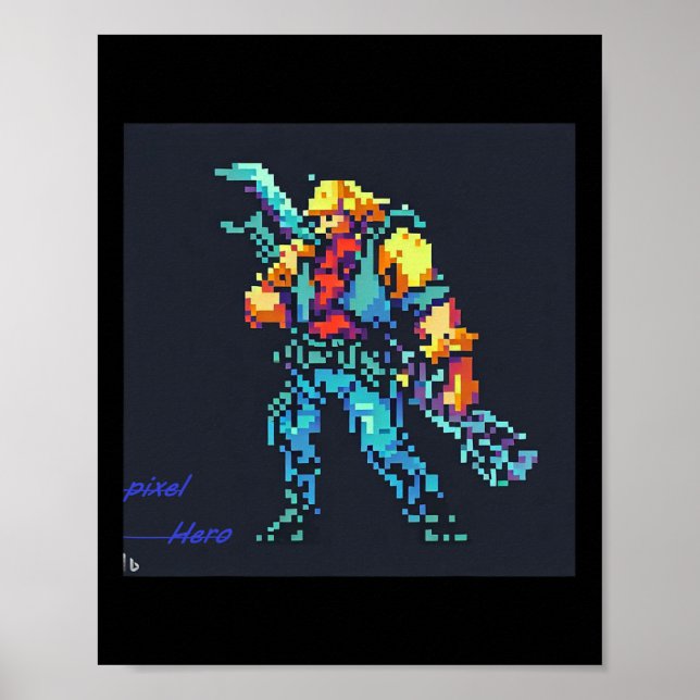Hero (90:s Retro Video Game Pixel Stil Art) Poster (Framsidan)