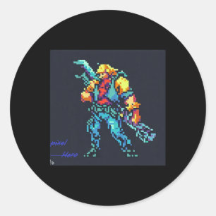Hero (90:s Retro Video Game Pixel Stil Art) Runt Klistermärke