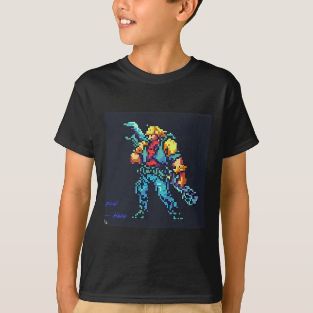 Hero (90:s Retro Video Game Pixel Stil Art) T Shirt (Framsida)