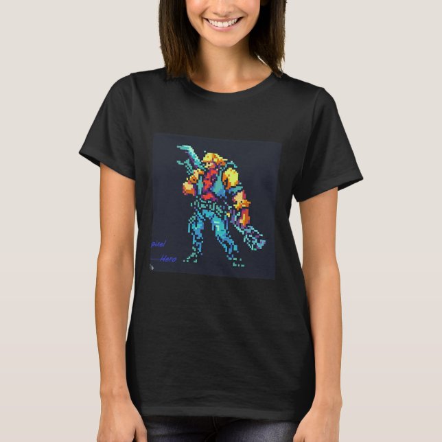 Hero (90:s Retro Video Game Pixel Stil Art) T Shirt (Framsida)