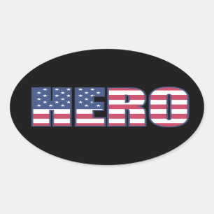 Hero American Flagga Stars Rand Rött vitt blått Ovalt Klistermärke
