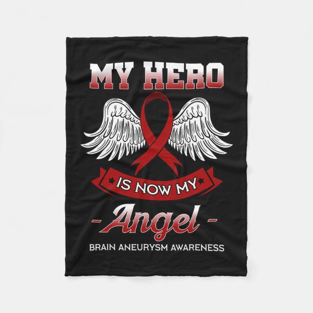 Hero är nu min Angel Brain Aneurysm Awareness Gift Fleecefilt (Framsidan)