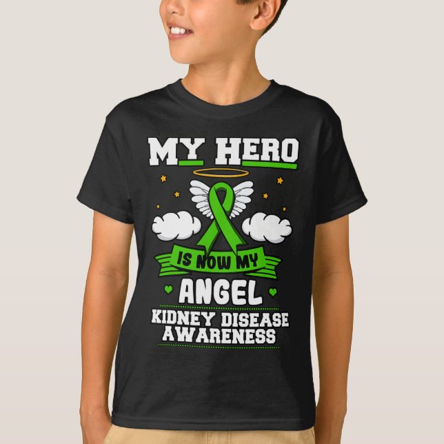 Hero är nu min Grönt R för Angel Kidney Disease Cl T Shirt (Framsida)