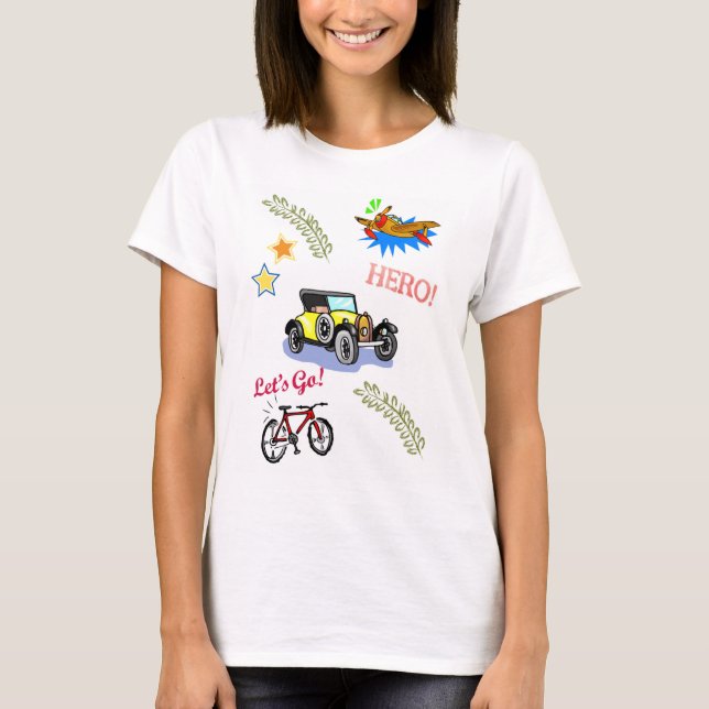Hero Bicycle Car-flygplan T Shirt (Framsida)