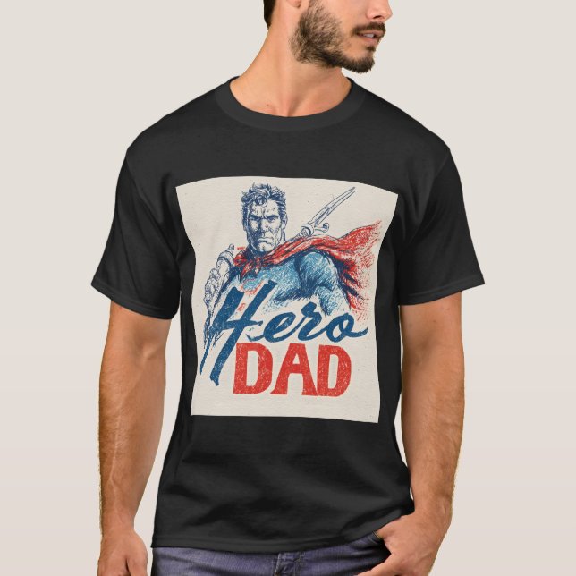 "Hero Dad" Superhero Illustration with Baby Bottle T Shirt (Framsida)