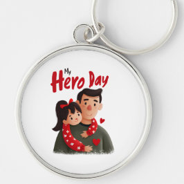 Hero Fars dag Keychain Rund Silverfärgad Nyckelring
