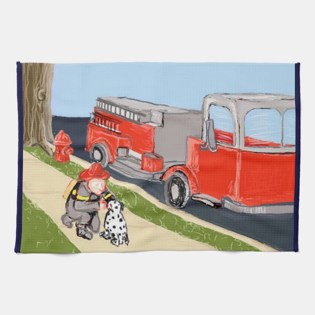 Hero Fireman & Dalmatian Kitchen Towel Kökshandduk (Horisontell)