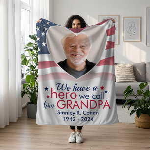 Hero Grandpa Veteran Personlig America Flagga Fleecefilt