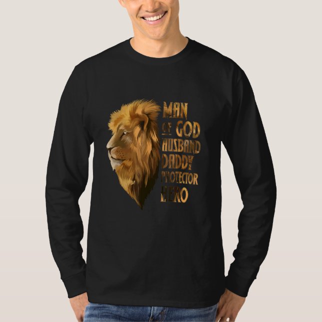 Hero Lejon man vid Gud Make Pappa Protector Hero T Shirt (Framsida)
