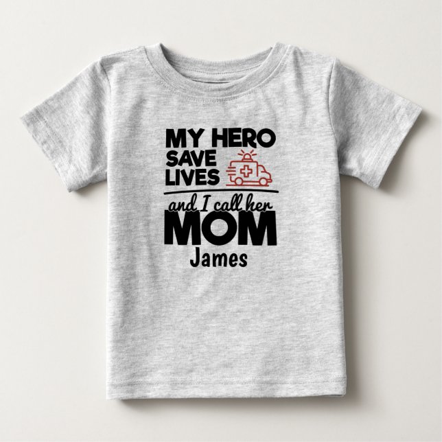 Hero Mamma Personlig Ambulance Baby T-Shirt (Framsida)