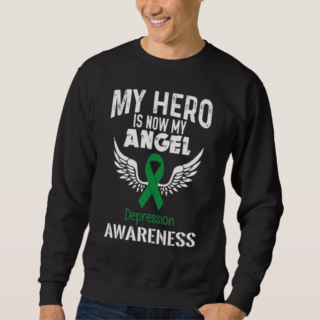 Hero Now Angel Depression Awareness Supporter Ribb Lång Ärmad Tröja (Framsida)