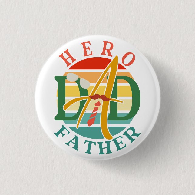 Hero Pappa Fath Sunset Tie, Mustache & Sunglasses Knapp (Framsida)