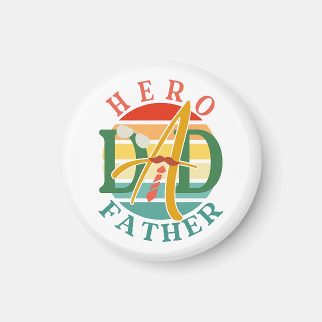 Hero Pappa Fath Sunset Tie, Mustache & Sunglasses Magnet (Framsidan)