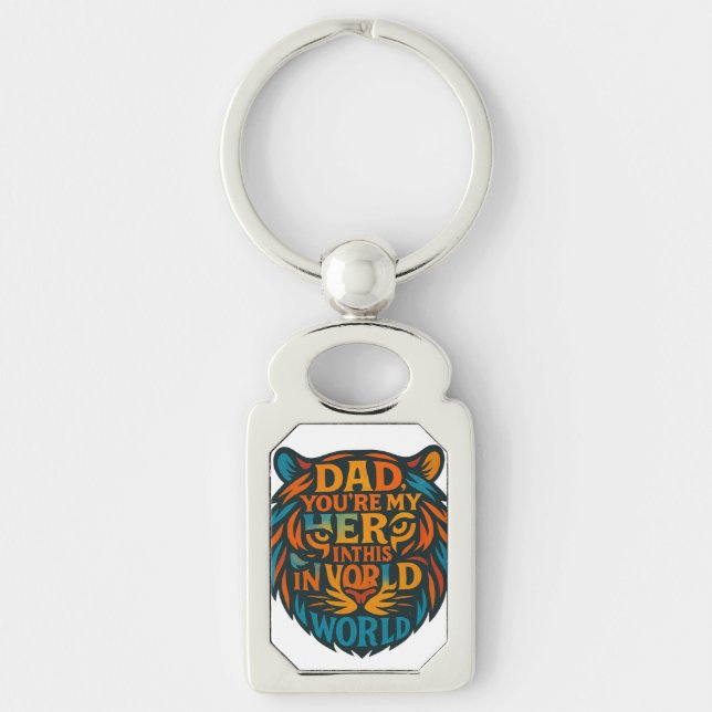 Hero Pappa Tiger Typography Keychain Rektangulärt Silverfärgad Nyckelring (Framsidan)