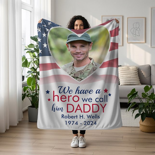 Hero pappa Veteran Personlig America Flagga Fleecefilt (Skapare uppladdad)