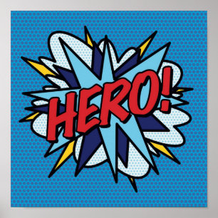 HERO Tecknad Bok Pop Art Modern Roligt Retro Poster