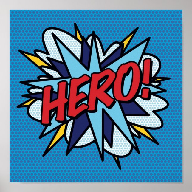 HERO Tecknad Bok Pop Art Modern Roligt Retro Poster (Framsidan)