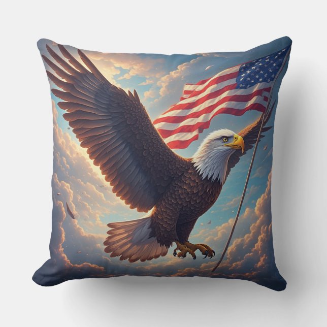 Heroic Eagle Floating American Flag Patriotic Kudde (Framsida)
