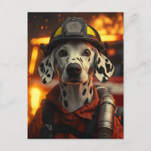 Heroic Firefighter Dalmatian Vykort
