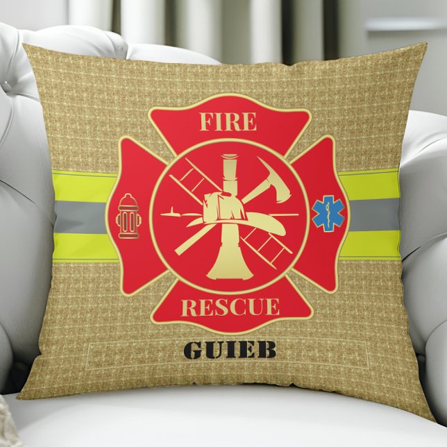 Heroic Firefighter Malese Kor Design Kudde (Firefighter Fire Rescue Bunker Turnout Gear Custom Throw Pillow)