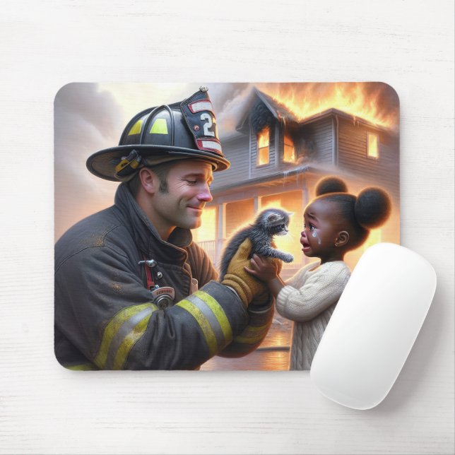 Heroic Firefighter med kitten Musmatta (Med mus)