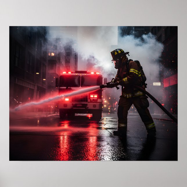 Heroic Firefighter Rescue Scene Poster (Framsidan)