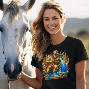 Heroic Fireman Taming Flames T Shirt