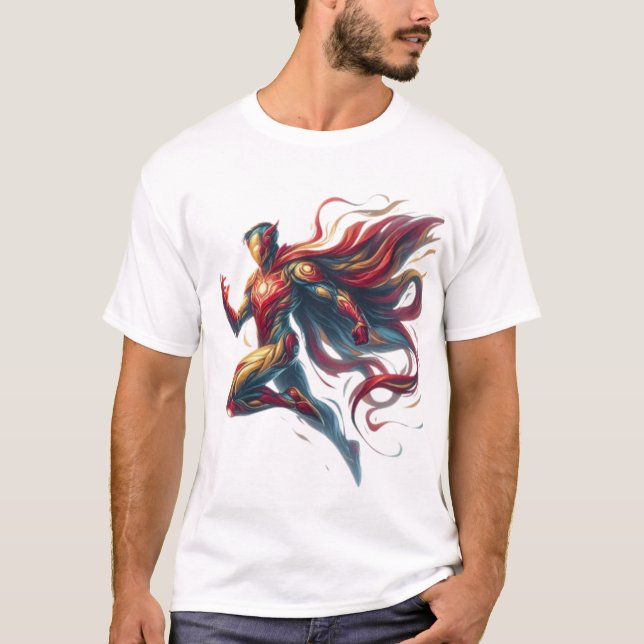 Heroic Glow: Handmålad superhjälte Art T-Shirt De (Framsida)