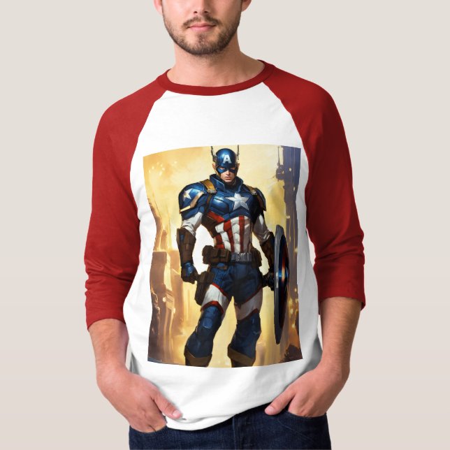 "Heroic Kapten America T-Shirt" T Shirt (Framsida)