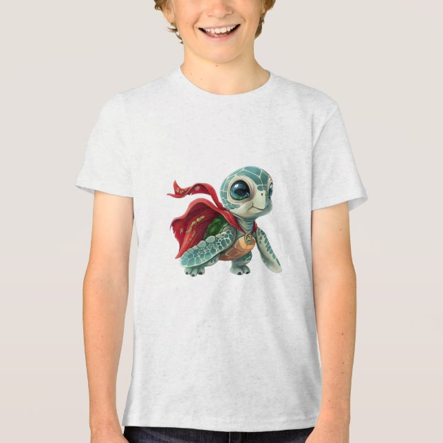 Heroic Sea Turtle i Red Cape T Shirt (Framsida)
