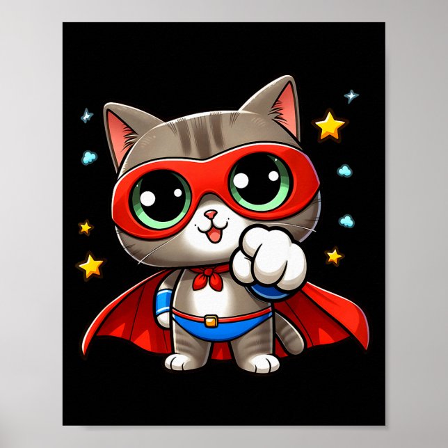 Heroic Super Cat With Cape Gift Men Kids Women Fun Poster (Framsidan)