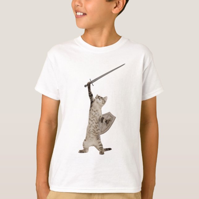 Heroic Warrior Knight Cat Tee Shirt (Framsida)