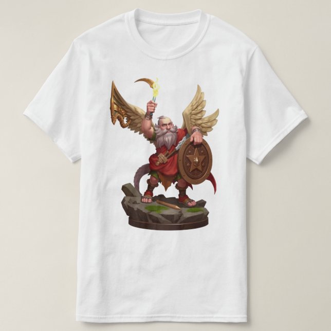 Heroic Winged Dwarf Warrior Fantasy Art T-Shirt (Design framsida)