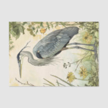 Heron and Flowers Decoupage