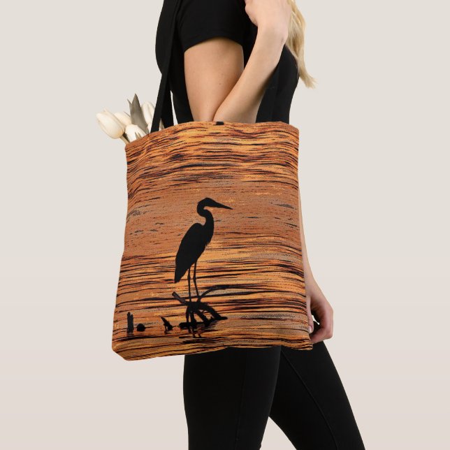 Heron Bird at Sunset Animal Tote Bag Tygkasse (Närbild)