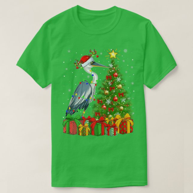 Heron Bird Lighting Julafton Träd Santa Hat Heron  T Shirt (Design framsida)