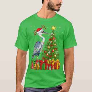 Heron Bird Lighting Julafton Träd Santa Hat Heron  T Shirt