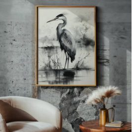 Heron Bläck Painting Fototryck