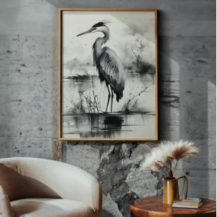 Heron Bläck Painting Fototryck