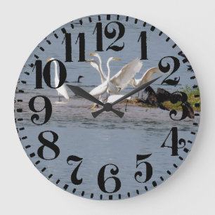 Heron Egret Birds Wildlife Big Number Wall Clock Stor Klocka