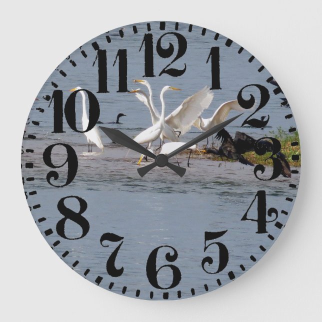 Heron Egret Birds Wildlife Big Number Wall Clock Stor Klocka (Framsida)
