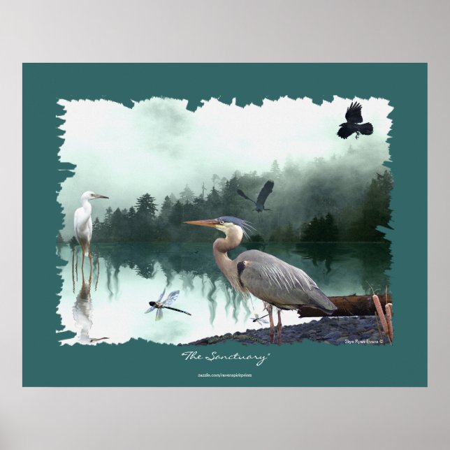 Heron, Egret, Kråkor, Dragonflies, Wilderness Art Poster (Framsidan)